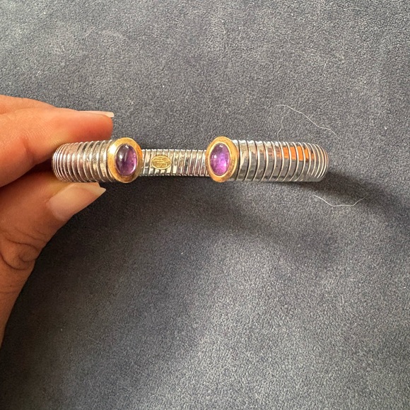 750/18k gold with stainless steel cuff bracelet